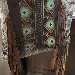 Bohemian Fringe Accent cowhide crossover purse